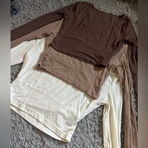 Set of Three Ribbed Long Sleeve Tops